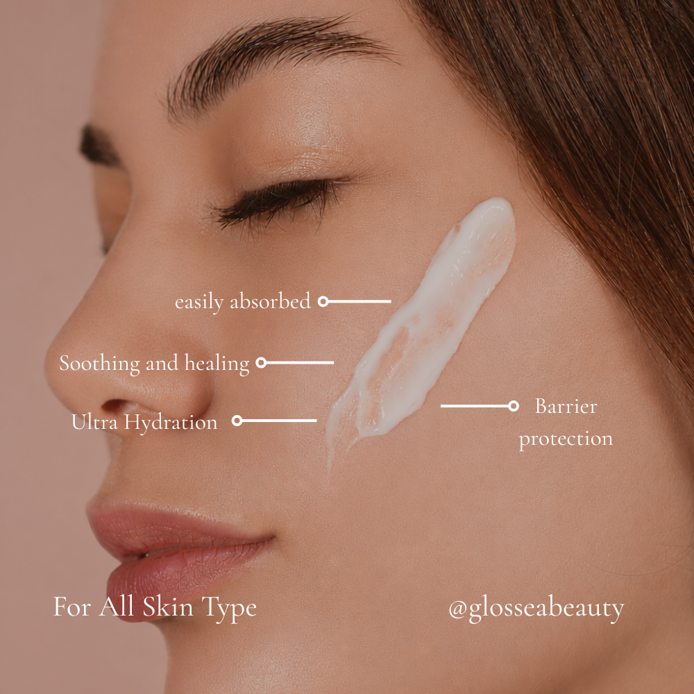 Glosséa Beauty Hydrapure Face Moisturizer in a pump bottle, featuring easy-to-absorb formula for hydrating skin.